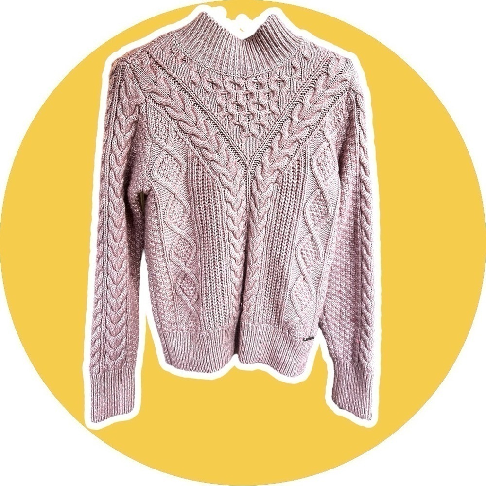 abercrombie and fitch pink cable knit braided sweater mock neck xs Cornelia